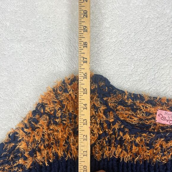 Anthropologie Hand Knit by Dollie Navy Blue/Orange Cropped Sweater Size Small RT - Picture 9 of 11